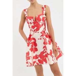 Rebecca Vallance Mayari Mini Dress Red Floral - Sweetheart AU 8 (US 4) MSRP 525